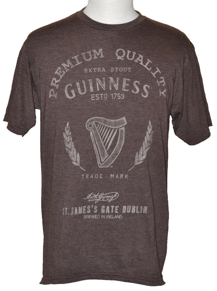 吉尼斯 T 恤正品爱尔兰超结实啤酒图案 T 恤希瑟棕色全新带标签 — 第 1/1 张图片