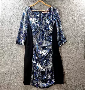 AVELLA Womens Pencil Dress Plus Size 18 Black Blue Chiffon Stretch Knit V-Neck - Picture 1 of 15