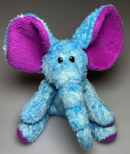 9” Purple Blue Elephant Plush Stuffed Animal Soft Floppy Beanie Toy - Picture 1 of 3