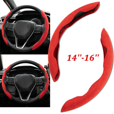 2 Red Suede-Leather Universal Car Steering Wheel Booster Cover NonSlip Accessory - Image 1 of 4