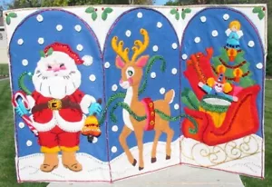 Vintage fatto a mano feltro paillettes finestra di Natale parete schermo trittico pannello decorazione - Foto 1 di 3