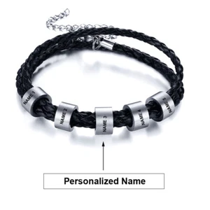Personalized Mens Braid ID Bracelet Family Wristband Name Initial Custom Engrave - Picture 1 of 20