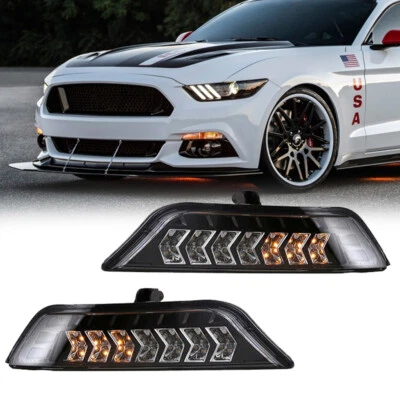 Sequential  Fits 2015-2017 Ford Mustang LED Bumper Parking Lamp Signal Lights Foto 1 de 4