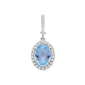 9ct Oro Blanco 1.77ct Ovalado Topacio Azul & 0.17ct Colgante con Diamante - Imagen 1 de 4