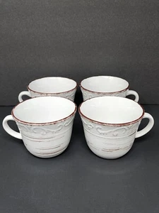 Set Of 4 Pfaltzgraff Trellis White & Brown Rustic Stoneware Coffee Mugs - Picture 1 of 4