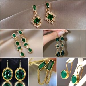 Gorgeous Gold Filled Emerald Drop Earrings Women Wedding Jewelry Gifts A Pair