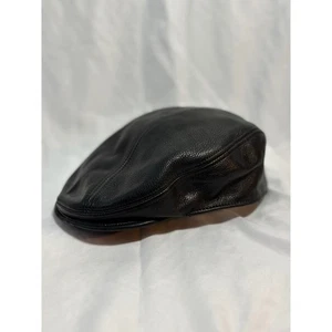 Stetson Mens L/XL Black Genuine Leather Flat Cap Hat Made in USA - Picture 1 of 7