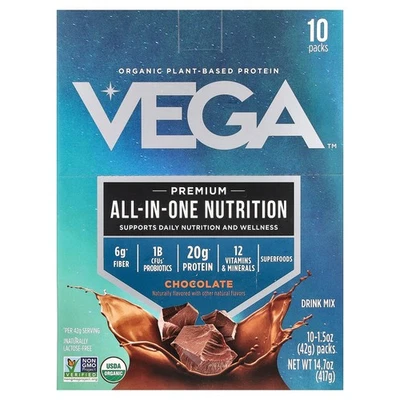 Organic Plant-Based Protein, Premium All-In-One Nutrition, Chocolate, 10 Packs, - Image 1 of 3