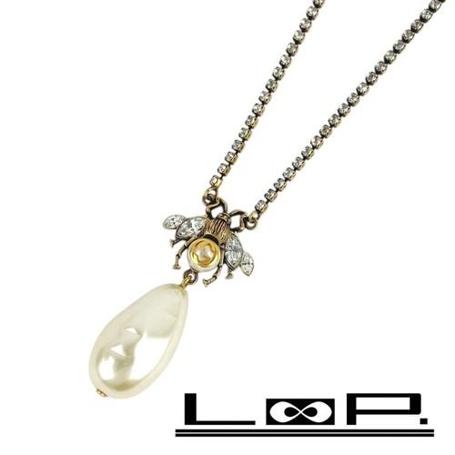 Gucci MOC Collana Ape Miele Perla Strass GP Oro Scatola Trasparente Usato0