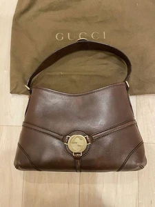 GUCCI GG Small Handbag Tote Top One Handle Bag Dark Brown Leather Vintage Auth - Picture 1 of 24