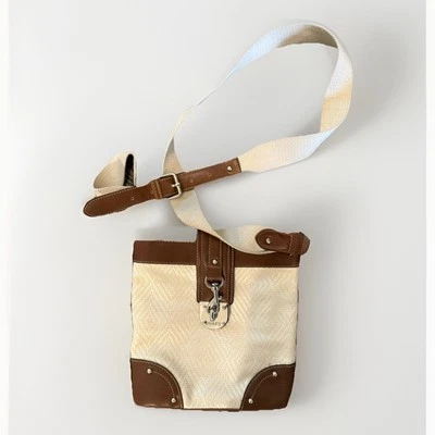 Chaps Crossbody Bag Cream Ivory Faux Leather Canvas Purse Handbag Resort - Image 1 of 4