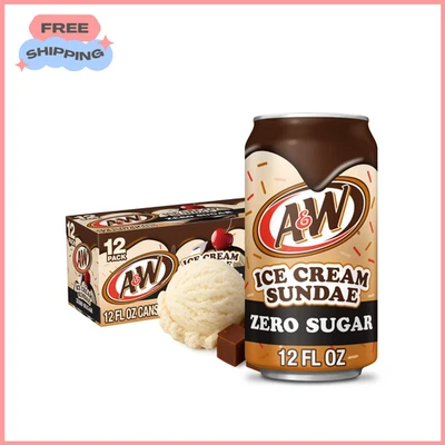 🍨 A&W 冰淇淋 Sundae Zero Sugar 苏打水 - 16 件装/12 液量盎司罐 SAMEDAYY SHIPP!!! — 第 1/4 张图片
