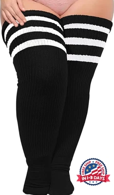 Calcetines largos hasta el muslo talla grande para mujer para muslos gruesos calentador de piernas con cinturón de flexión Foto 1 de 4