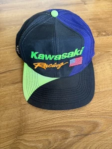 Vintage Kawasaki Racing Snapback Hat USA Flag Motocross Excellent - Imagen 1 de 7