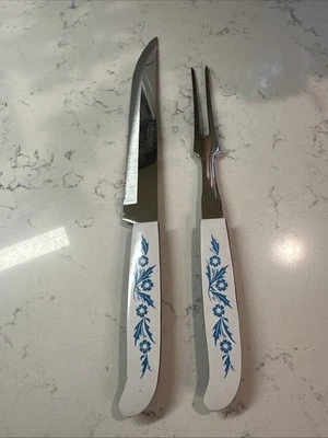 VTG Lifetime Carving Knife & Meat Fork Blue Cornflower Japan Stainless Steel - Image 1 of 4