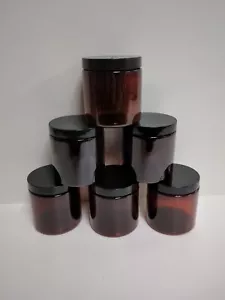 Six 8 oz Amber Plastic Jars with Lids - Picture 1 of 1