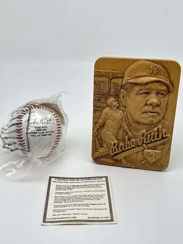Babe Ruth Autographed 100th Anniversary Baseball w/COA Sealed Bag & 1997 Plaque Cover