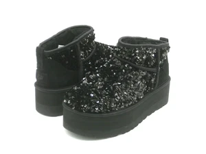 UGG ULTRA MINI PLATFORM CHUNKY SEQUIN WOMEN BOOTS BLACK US 9 /UK 7 /EU 41 - Picture 1 of 5