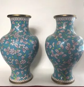 Paar große chinesische Cloisonné Vasen - Bild 1 von 5