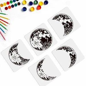 5 Pcs Moon Phase Stencil 11.8"×11.8" Reusable Crescent Moon DIY Wall Stencils - Picture 1 of 7
