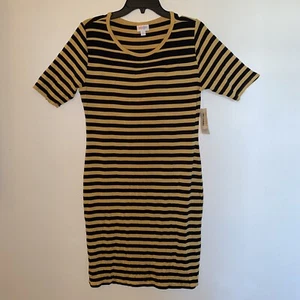 Lularoe Julia Dress Size: Large NWT Black and Yellow Striped - Picture 1 of 7