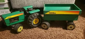 Vintage Tonka Big Green Pressed Metal XMB-975 Tractor & Trailer NICE! ORIGINAL! - Picture 1 of 9