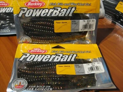 2 paquetes Berkley Soft Fishing PowerBait / 7" Power Worms / Camuflaje PBBPW7-C Foto 1 de 3