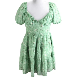 Princess Polly Emery Mini Dress Womens Size 8 Green Floral Short Sleeve V Neck - Picture 1 of 7