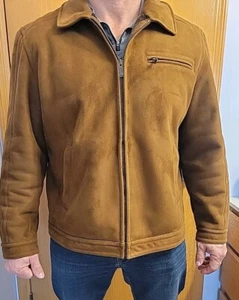 Vintage X Large Dockers Mens Brown Suede Zip Jacket Classic Look Faux Fur Lined - Picture 1 of 17