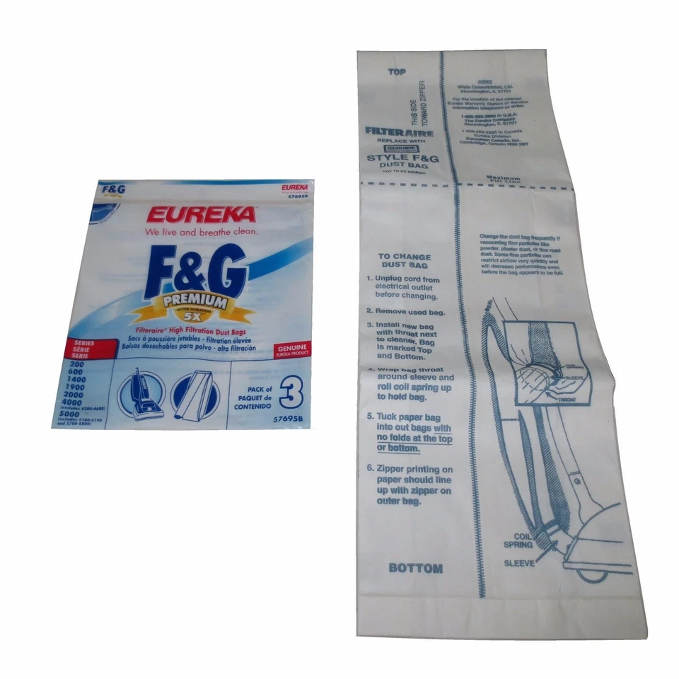 15 (5 3-Packs) Eureka Style "F" & G Vacuum Bags For All Eureka Uprights 52320B - Image 1 of 1