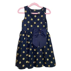 H&M | Girl's Navy Blue and Gold Polka Dot Dress | Size: 6-7Y - Picture 1 of 5