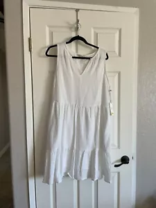 C&C California Womens Gauze 100% Cotton Dress Tiered Lined V-Neck White Sz M NWT - Picture 1 of 2