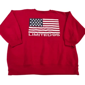 Vintage Limited Jeans Pullover Sweatshirt Unisex Adult Red L Crew Neck USA Flag - Picture 1 of 12