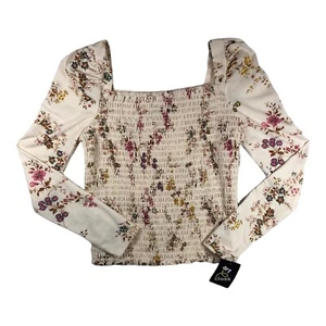 Girls' Square Neck Floral Long Sleeve Smocked Top - art class Ivory XXL - Picture 1 of 7