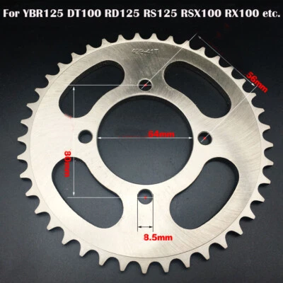 428 chain Rear Sprocket For Yamaha YBR125 DT100 RD125 RS125 RSX100 RX100 Z125 - Imagem 1 de 4
