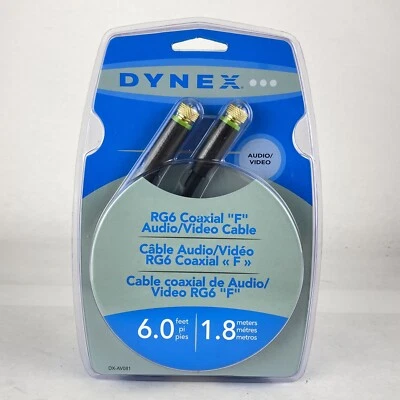 DYNEX DX-AV081 6’ Coaxial Audio/Video Cable Gold Plated “F” Jacks Dual Shielding - Image 1 of 4