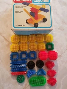 Vintage 1980 PLAYSKOOL BRISTLE BLOCKS Building WAGON SET with original Box - Picture 1 of 8