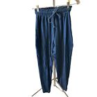 One Step Up Navy Blue Drawstring Waist Gathered Ankle Knit Jogger Pants Sz S