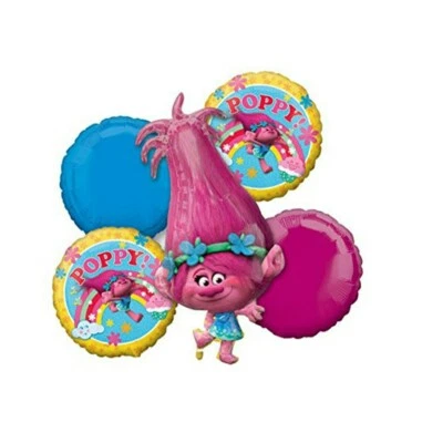 Trolls Feliz Cumpleaños Superforma Globo Ramo 5 Láminas DreamWorks Amapola Niños Foto 1 de 4