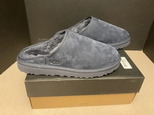 NEW! MENS UGG CLASSIC SLIP-ON BLUE SUEDE SHEEPSKIN COMFORT SLIPPERS. SIZE 9. - Picture 1 of 9