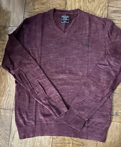 Abercrombie & Fitch Sweater Mens Large Red Burgundy Cotton V Neck Preppy - Picture 1 of 2