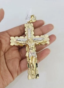 Real 10k Gold Jesus Nugget Cross Pendant Charm Crucifix 10kt Yellow Gold - Picture 1 of 6