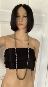 Collana lunga filo argento vetro strass arte - Foto 1 di 2