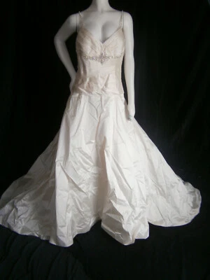 Jasmine Haute Couture Wedding Dress 14 Ivory Silk Satin Beaded Straps Ruched V - Image 1 of 4
