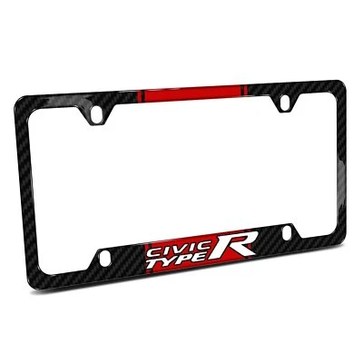 Honda Civic Type-R Red Racing Stripe Black Real Carbon Fiber License Plate Frame - Image 1 of 4