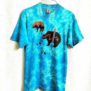 Eskimo Polla Bear Print Tee Shirt Top Gr. M Blau Dye Baumwolle Kurzarm Neu - Bild 1 von 7