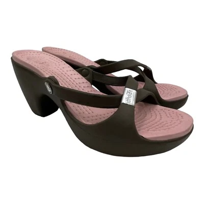 Crocs Chipre Sandalias de Tacón Sin Cordones Confort Chocolate Marrón Algodón Rosa Caramelo W10 Foto 1 de 4