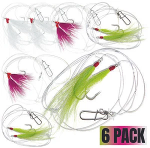 Paquete de 6 aparejos de pesca Fluke Ocean Hi/Lo multicolor BUCKTAIL ganchos teaser - Imagen 1 de 2