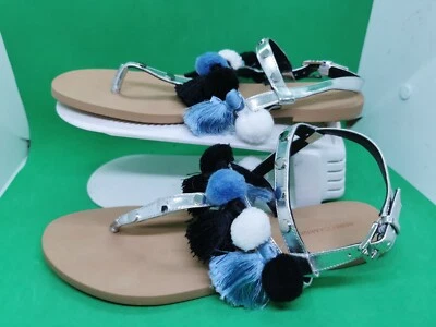 Rebecca Minkoff Estelle Sandal Pom Pom Tassel T Strap Slide Flat Buckle Size 11 - Image 1 of 4