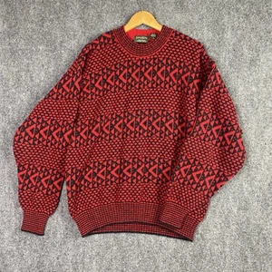 Vintage Savile Row Shetland Wool Sweater Mens XL Red Geometric Knit England 90s - Picture 1 of 11